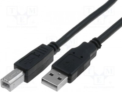 Кабел USB A/B CU201-B-050-PB Кабел; USB 2.0; USB A щепсел, USB B щепсел; никелиран; 5m; черен